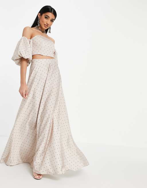 ASOS DESIGN – Lehenga – Spódnica maxi we wzór w groszki