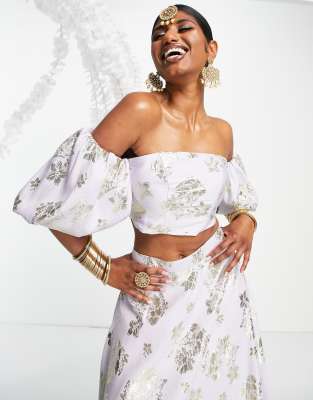 ASOS DESIGN floral jacquard lehenga top co-ord in lilac - ASOS Price Checker