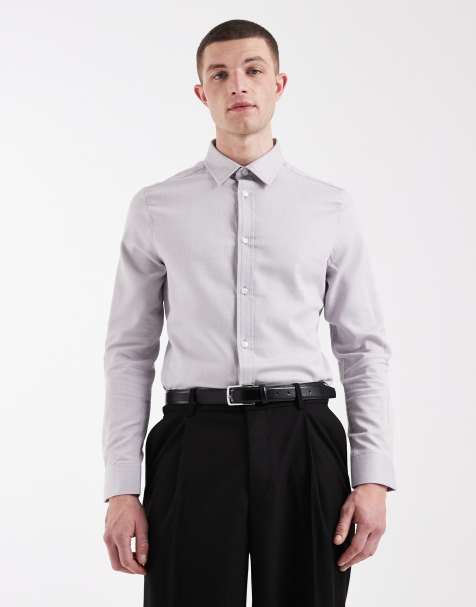 ASOS DESIGN – Leicht zu bügelndes, elegantes Hemd in Hellgrau mit schmalem Schnitt und Struktur - view 1