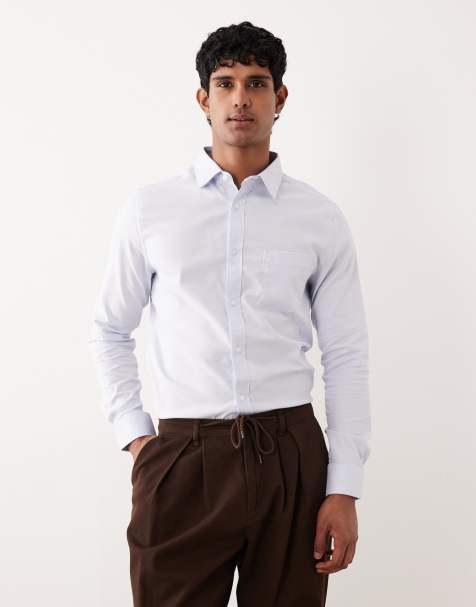 ASOS DESIGN – Leicht zu bügelndes Slim-Fit-Hemd aus strukturiertem Dobby-Stoff in Blau - view 1