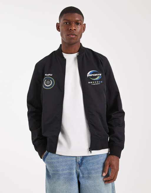 ASOS Design– Leichte Bomberjacke in Schwarz mit Print, 3 von 5