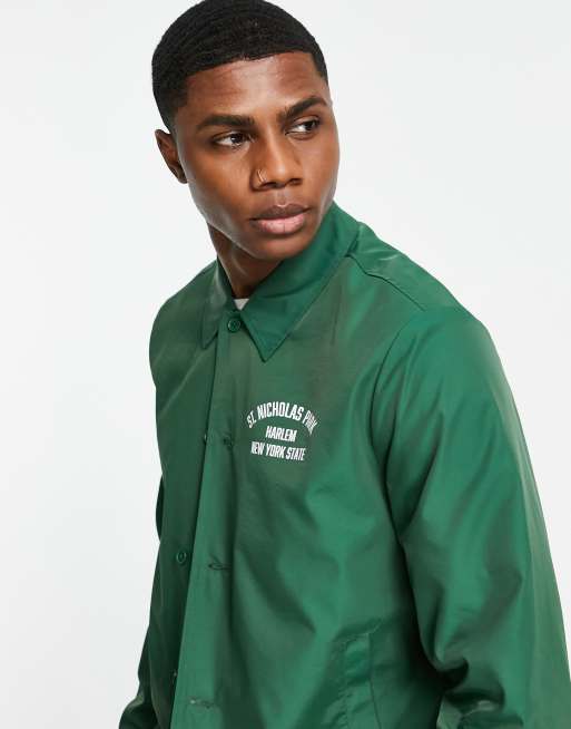 ASOS DESIGN – Leichte grüne Trainer-Jacke aus Nylon im College-Design mit Rückenprint, 2 von 4