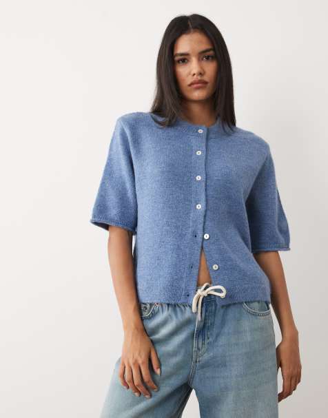 ASOS DESIGN – Leichte, kurzärmlige Relaxed-Fit-Strickjacke in Hellblau - view 1