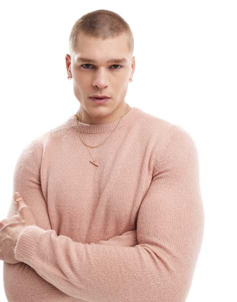 ASOS DESIGN – Leichter, angerauter Strickpullover in Rosa - view 1