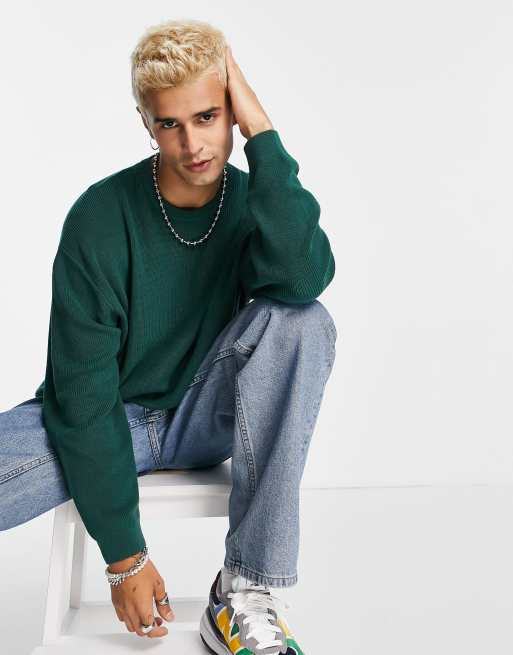 ASOS DESIGN – Leichter, gerippter Oversize-Pullover in Grün