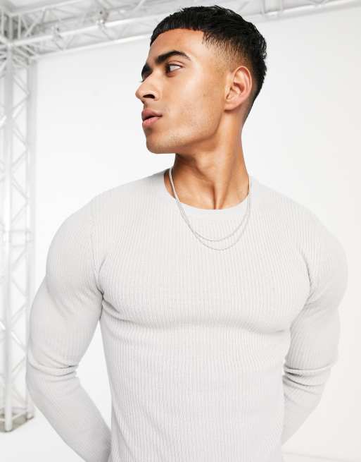 ASOS DESIGN – Leichter, gerippter Pullover in Grau