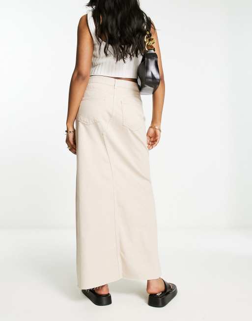 ASOS DESIGN – Leichter Maxi-Jeansrock in Taupe mit Schlitz vorne , 2 von 4