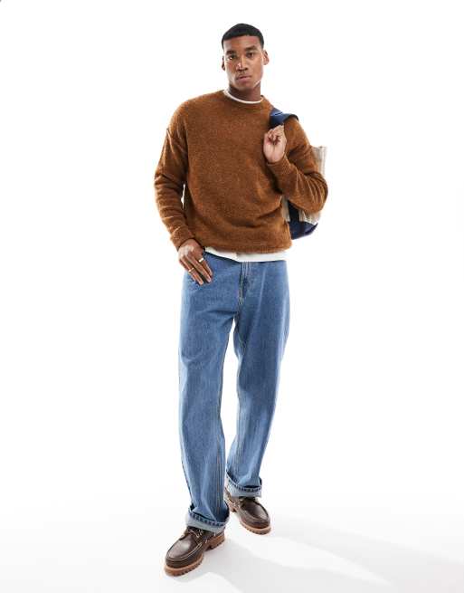 ASOS DESIGN – Leichter, strukturierter Strickpullover in Rostrot mit Rundhalsausschnitt und lockerer Passform, 3 von 4
