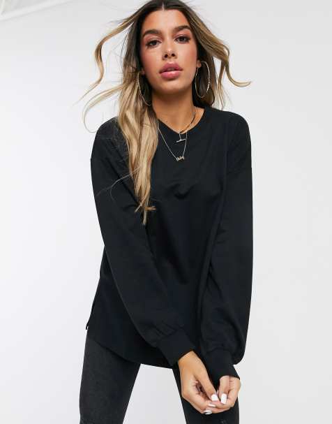 ASOS DESIGN – Leichtes Super-Oversized-Sweatshirt in Schwarz mit seitlichen Schlitzen