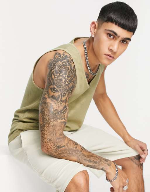ASOS DESIGN – Leichtes Trägertop in Khaki mit Waffelstruktur