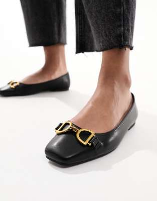 ASOS DESIGN - Leighton - Ballerinas in Schwarz mit eckiger Zehenpartie