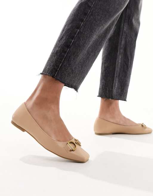 ASOS DESIGN Leighton square toe ballet flats in beige