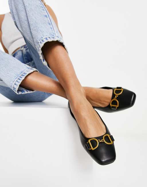 ASOS DESIGN Leighton square toe ballet flats in black | ASOS