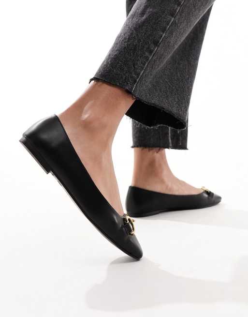 ASOS DESIGN Leighton square toe ballet flats in black