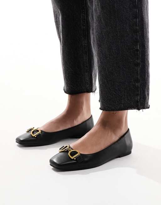 ASOS DESIGN Leighton square toe ballet flats in black