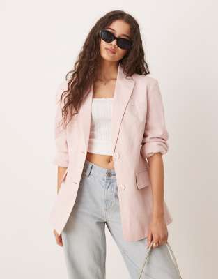 ASOS DESIGN - Leinen-Blazer in Rosa mit geformter Hüftpartie