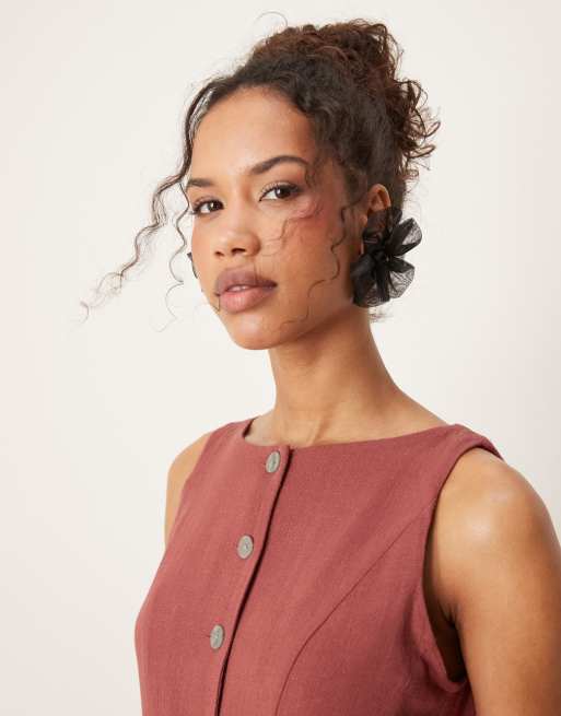ASOS DESIGN – Leinen-Midikleid in Apfelbutter mit Westen-Design, 2 von 4