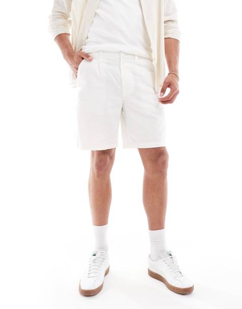 ASOS DESIGN – Leinen-Shorts in Weiß mit Bundfalten - view 1