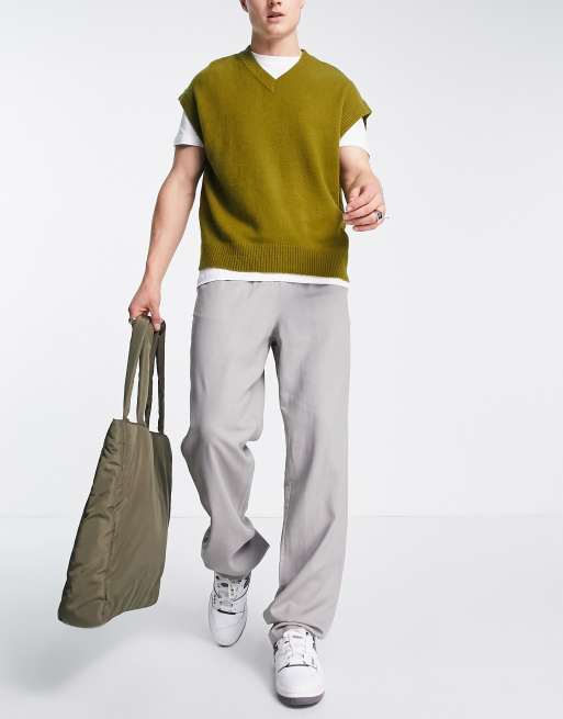 ASOS DESIGN – Leinenhose in entspannter Passform in Anthrazit