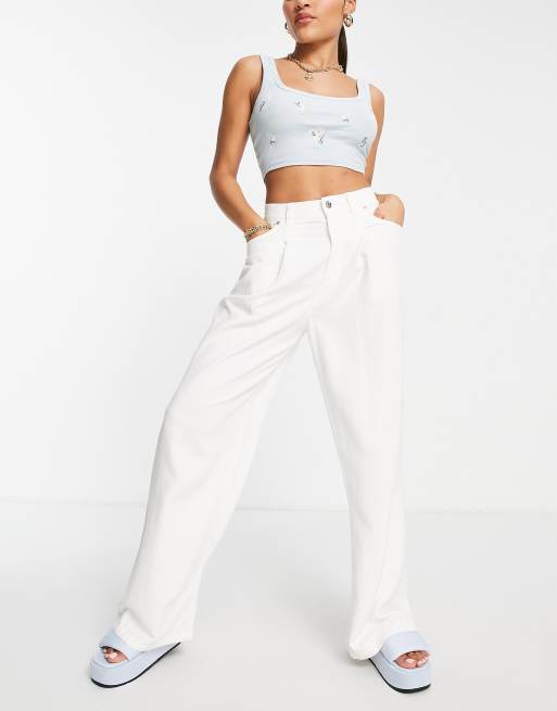 ASOS DESIGN – Leinenhose mit weitem Bein in Weiß