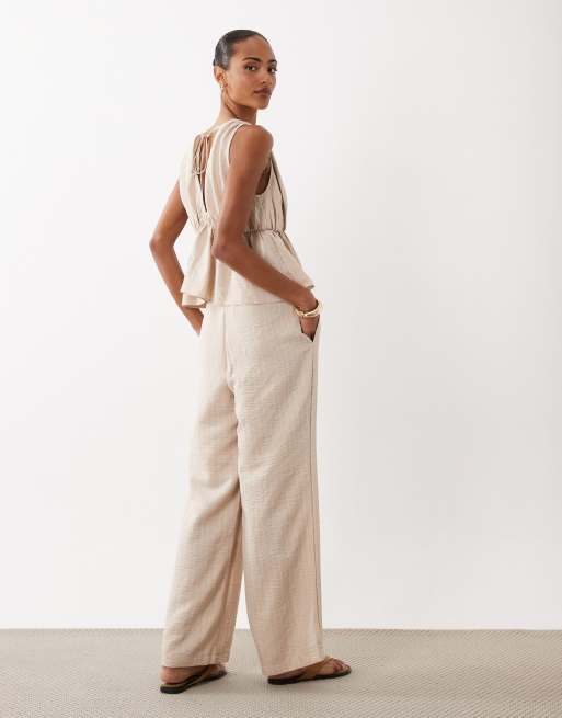ASOS DESIGN – Leinenhose zum Hineinschlüpfen in Neutral gestreift, Kombiteil, 4 von 5
