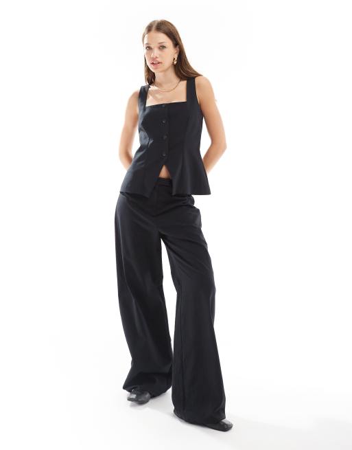 ASOS DESIGN – Leinenmix-Set in Schwarz aus Weste mit eckigem Ausschnitt und Hose