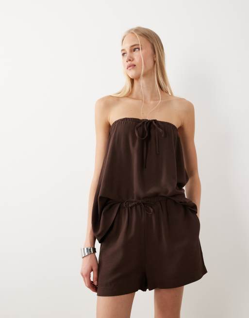 ASOS DESIGN – Gerafftes Set aus Leinenmix in Schokobraun, 3 von 3