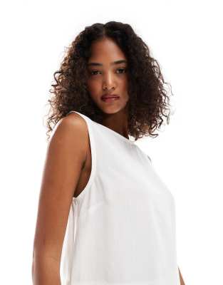 ASOS DESIGN - Leinenmix-Tanktop in Elfenbein-Weiß