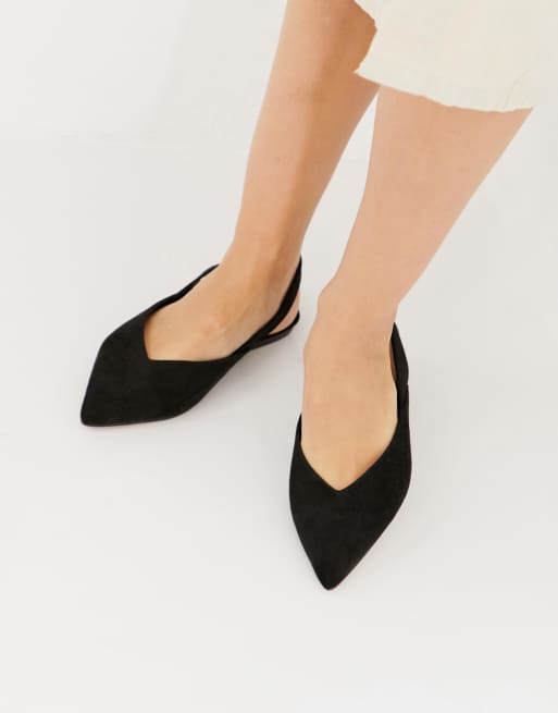 ASOS DESIGN – Leisure – Svarta ballerinaskor med v-skuren ovandel, hälrem och bred passform, 3 av 4