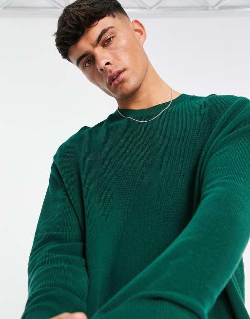 ASOS DESIGN – Lekki prążkowany sweter oversize w kolorze leśnej zieleni