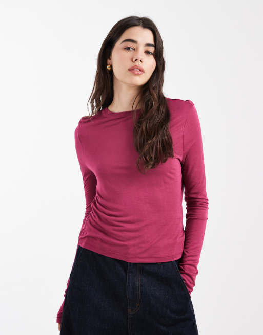 ASOS DESIGN – Lekko prześwitujący różowy top z długimi rękawami