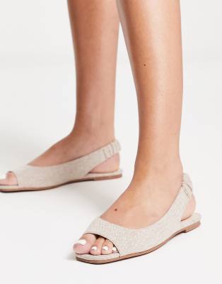 ASOS DESIGN - Lemonade - Flache Ballerinas aus natürlichem Material mit Peeptoe-Neutral