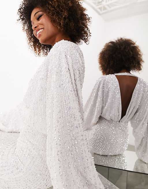 ASOS DESIGN Lennox sequin blouson sleeve wedding dress with ASOS DESIGN Lennox sequin blouson sleeve wedding dress with