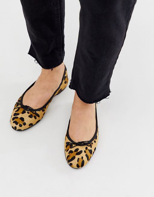 ASOS DESIGN Lenor leather bow ballet flats in leopard | ASOS