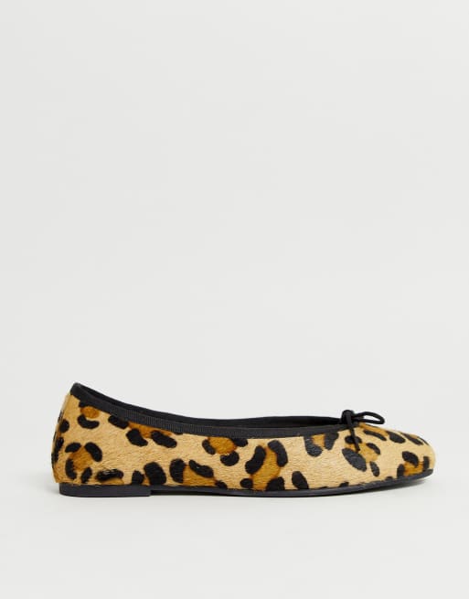 ASOS DESIGN Lenor leather bow ballet flats in leopard