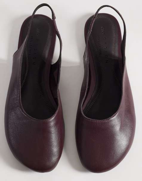 ASOS DESIGN – Lenza – Premium – Plommonfärgade ballerinaskor i läder med hälrem - view 1