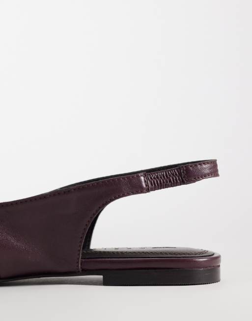 ASOS DESIGN – Lenza – Premium – Plommonfärgade ballerinaskor i läder med hälrem, 3 av 4