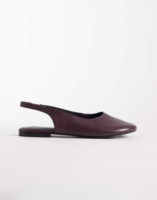 ASOS DESIGN Lenza premium slingback ballet flats in plum leather, 2 of 4