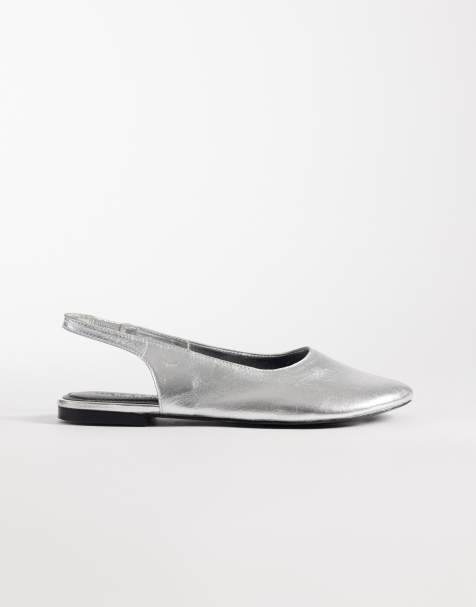 ASOS DESIGN Lenza premium slingback ballets in silver leather - view 1