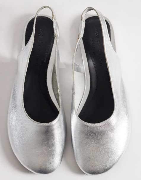 ASOS DESIGN - Lenza - Premium - Sølvfarvede slingback-ballerinaer i læder - view 1