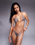 [ASOS DESIGN] ASOS DESIGN Leo contrast binding high apex triangle bikini top in animal print-Multi 4 Animal Print