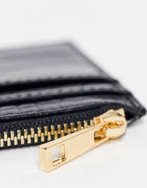ASOS DESIGN leo zodiac star sign cardholder and wallet in black croc, 2 of 4