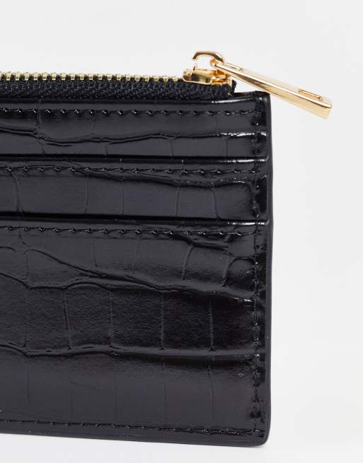 ASOS DESIGN leo zodiac star sign cardholder and wallet in black croc, 3 of 4