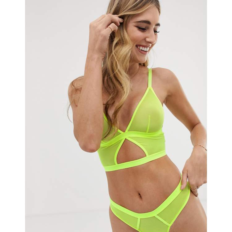 ASOS DESIGN - Leoma - Soutien-gorge triangle long découpé avec tulle fluo  sur le devant