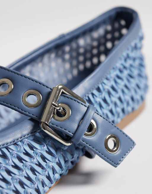ASOS DESIGN - Leonard - Ballerines style babies effet tressé - Bleu, 3 de 4