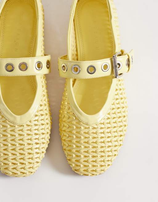 ASOS DESIGN - Leonard - Mary Jane ballerina's met geweven detail in citroengeel, 2 van 4