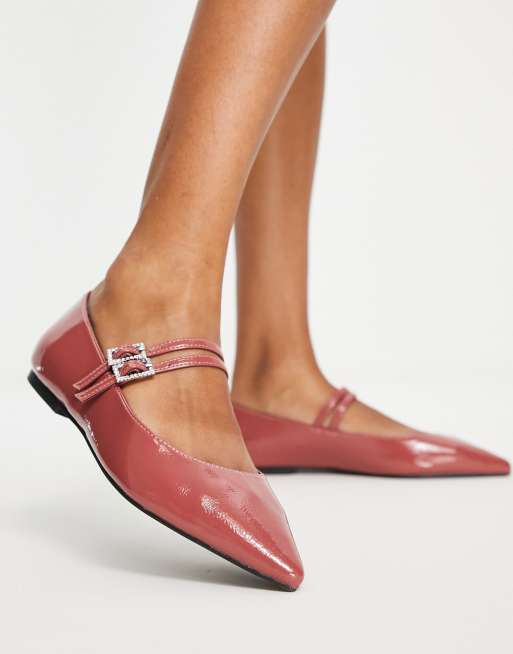 ASOS DESIGN - Leonie - Maryjane ballerina's met versiering in hoogglanzend roze