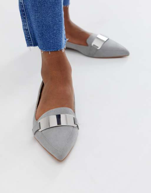 ASOS DESIGN Leonie pointed loafer ballet flats in grey