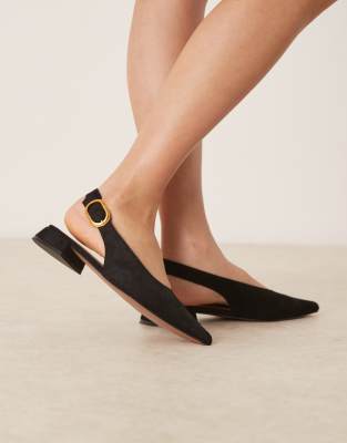 ASOS DESIGN - Leonora - Ballerinas aus Wildlederimitat in Schwarz mit Fersenriemchen