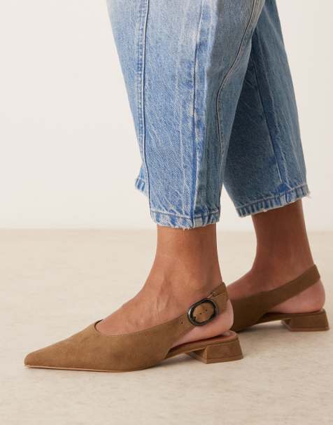 ASOS DESIGN – Leonora – Ballerinas aus Wildlederimitat in Taupe mit Fersenriemchen - view 1